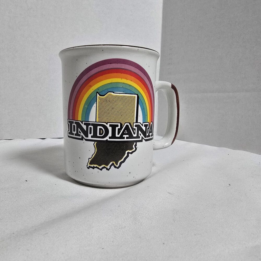 Indiana Souvenir Vintage Mug Rainbow Retro Coffee Tea Cup Groovy Gift Prop NEW